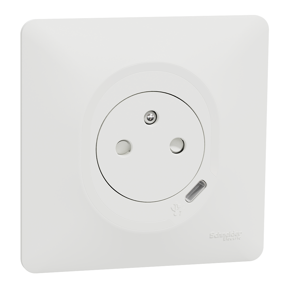 Combi 2P+T affl + USB-C Blanc